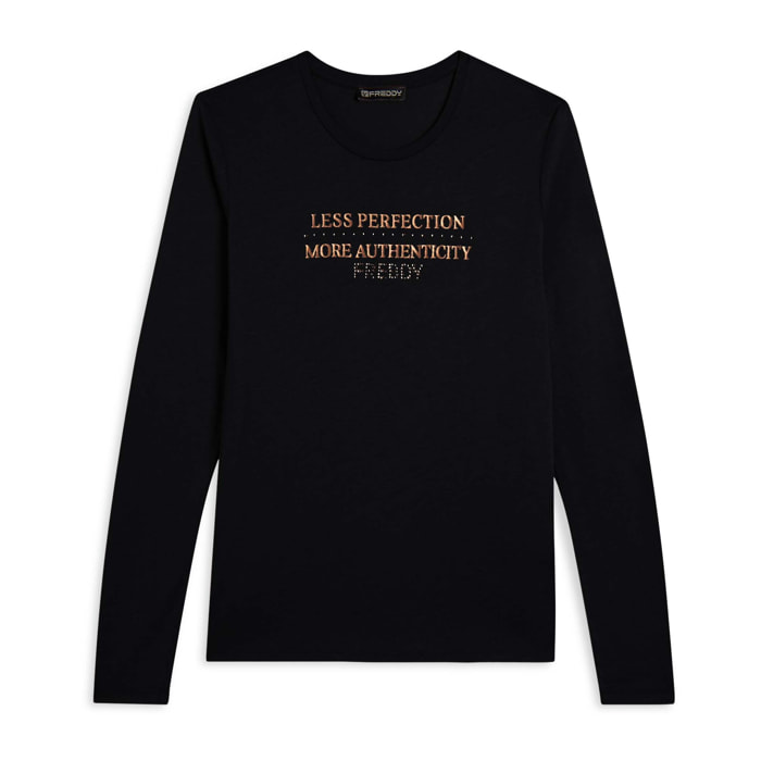 T-shirt donna manica lunga con grafica metallizzata