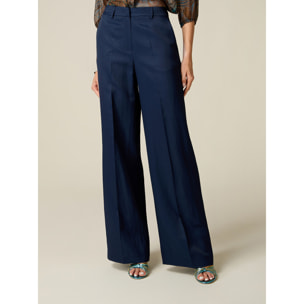 Oltre - Pantaloni palazzo misto lino - Blu