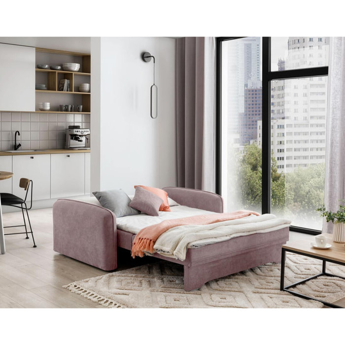 Michelle - canapé droit 3 places convertible avec coffre en velours - Rose