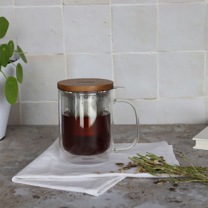 Tisanière en verre et couvercle en bois d'acacia 350ml GUSTAVE