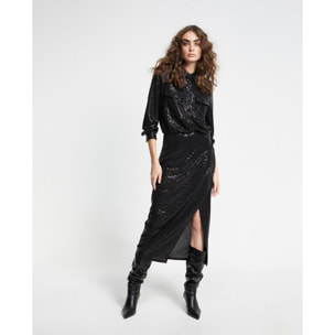 Abito drappeggiato in maglia con paillettes finte