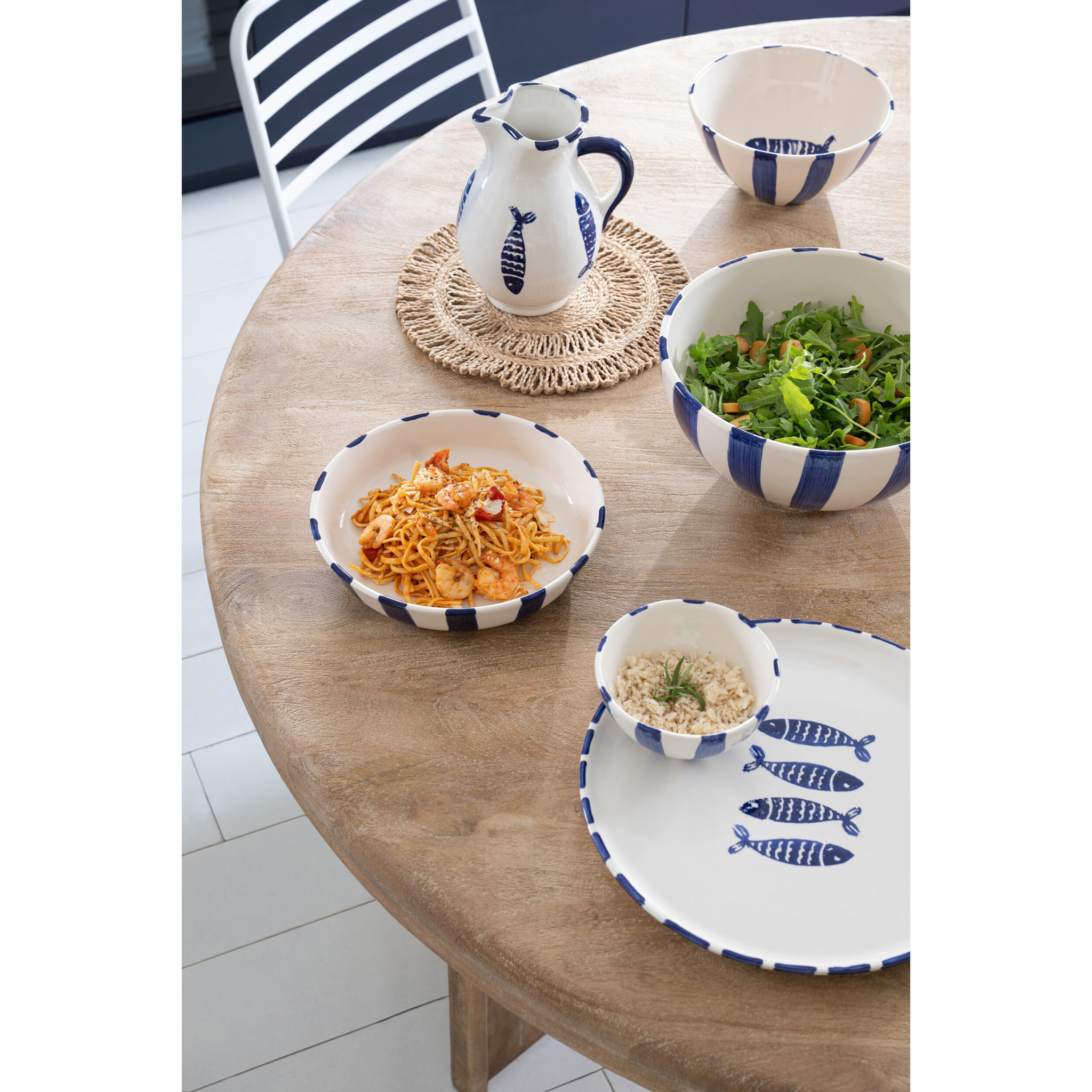 J-Line Bol Poisson Ligné - céramique - bleu foncé - medium