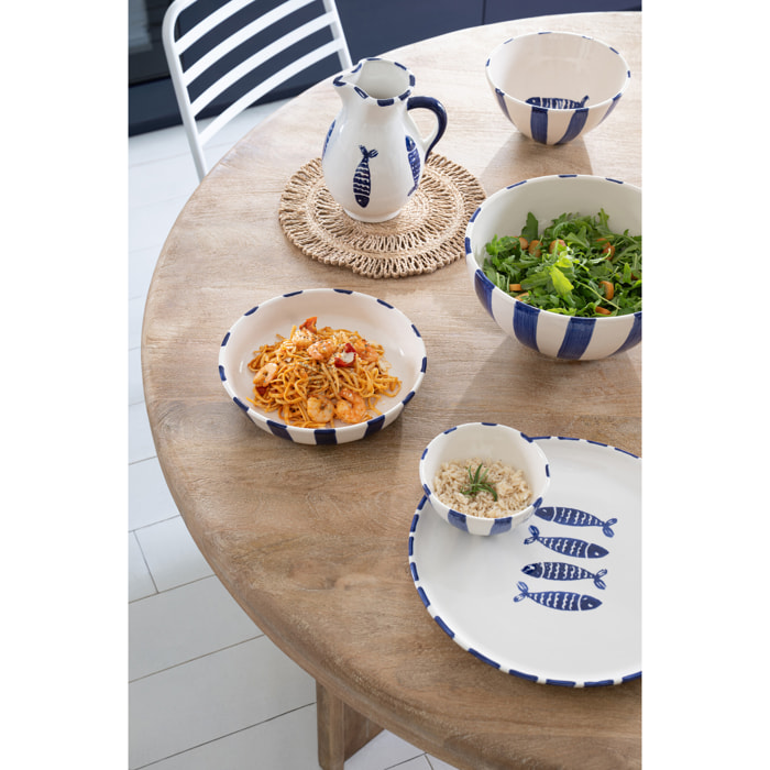 J-Line Bol Poisson Ligné - céramique - bleu foncé - medium