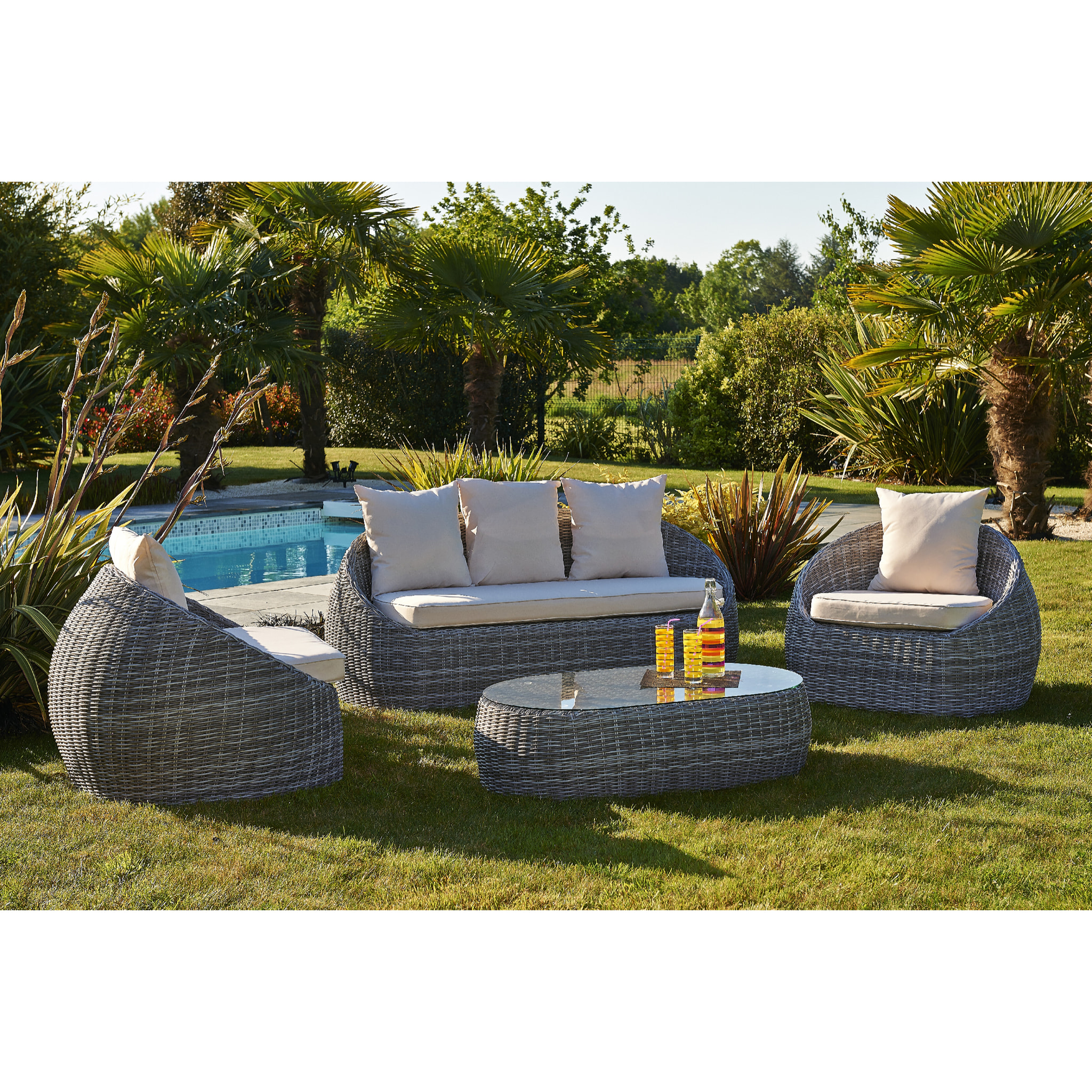 PVC-ISA-SALON - Salon de jardin 5 places en résine tressée rondee