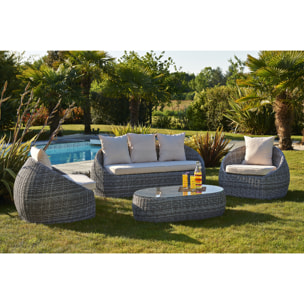PVC-ISA-SALON - Salon de jardin 5 places en résine tressée rondee