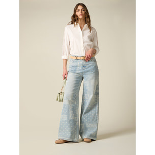 Oltre - Jeans palazzo in denim stampati - Azzurro