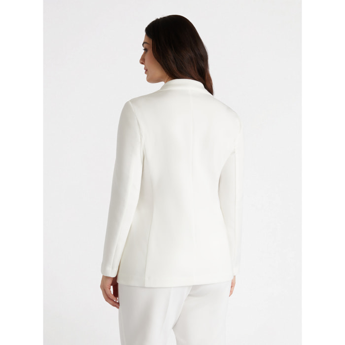 Fiorella Rubino - Blazer lungo in tessuto stretch con bottone - Bianco