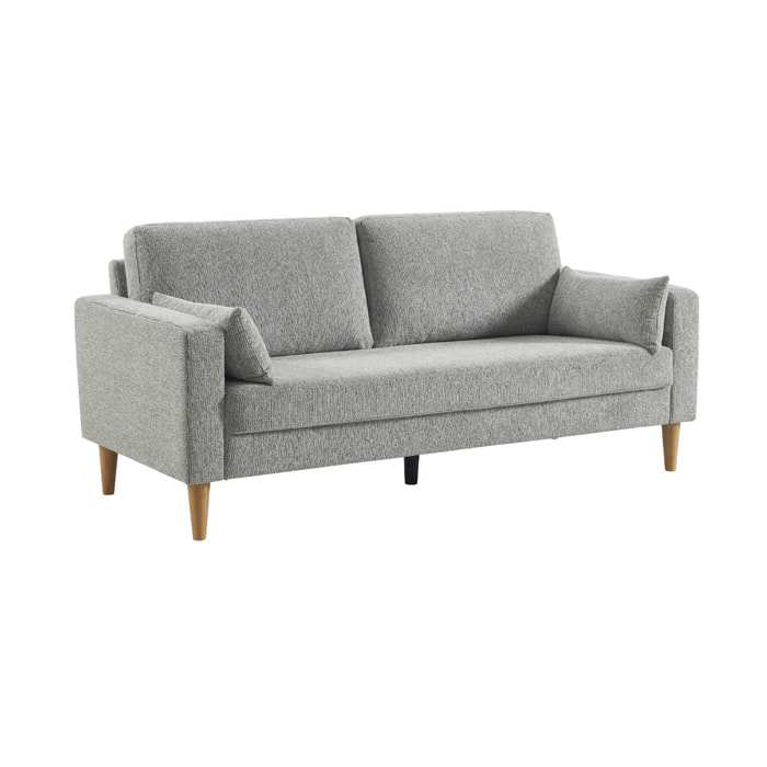 Canapé bois d'hévéa et tissu chenille 3 places BJORN