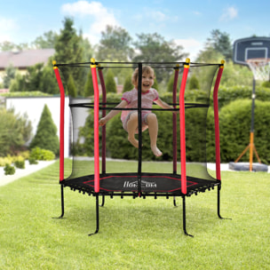 Trampoline enfant Ø 1,60 × 1,63H m filet de sécurité porte zipée couvre-ressorts 6 poteaux rembourrés inclus rouge