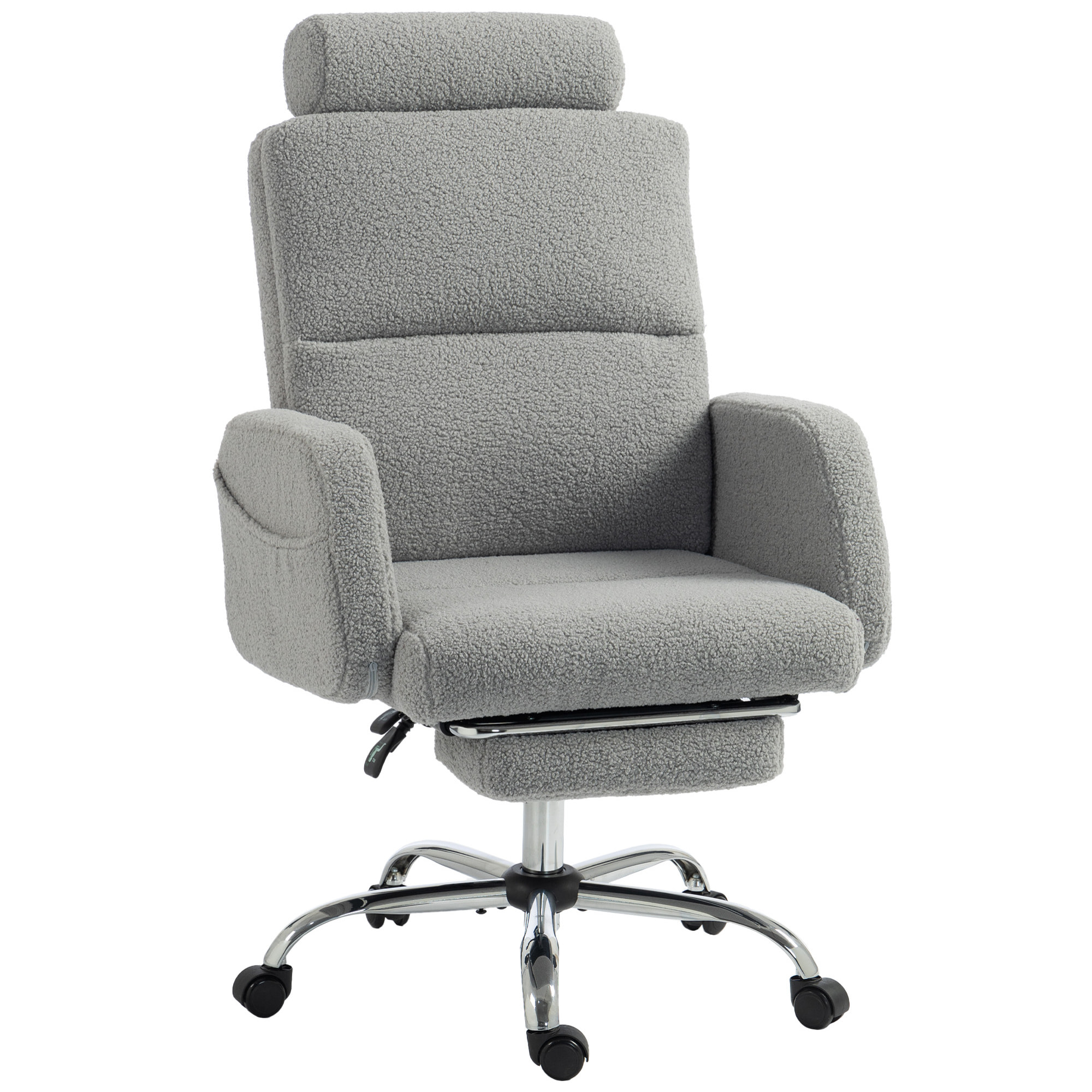 Silla de Escritorio con Reposapiés Tapizada en Borreguito Silla de Oficina con Respaldo Reclinable Reposacabezas Ajustable Respaldo Alto Altura Ajustable Gris Claro
