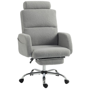 Silla de Escritorio con Reposapiés Tapizada en Borreguito Silla de Oficina con Respaldo Reclinable Reposacabezas Ajustable Respaldo Alto Altura Ajustable Gris Claro