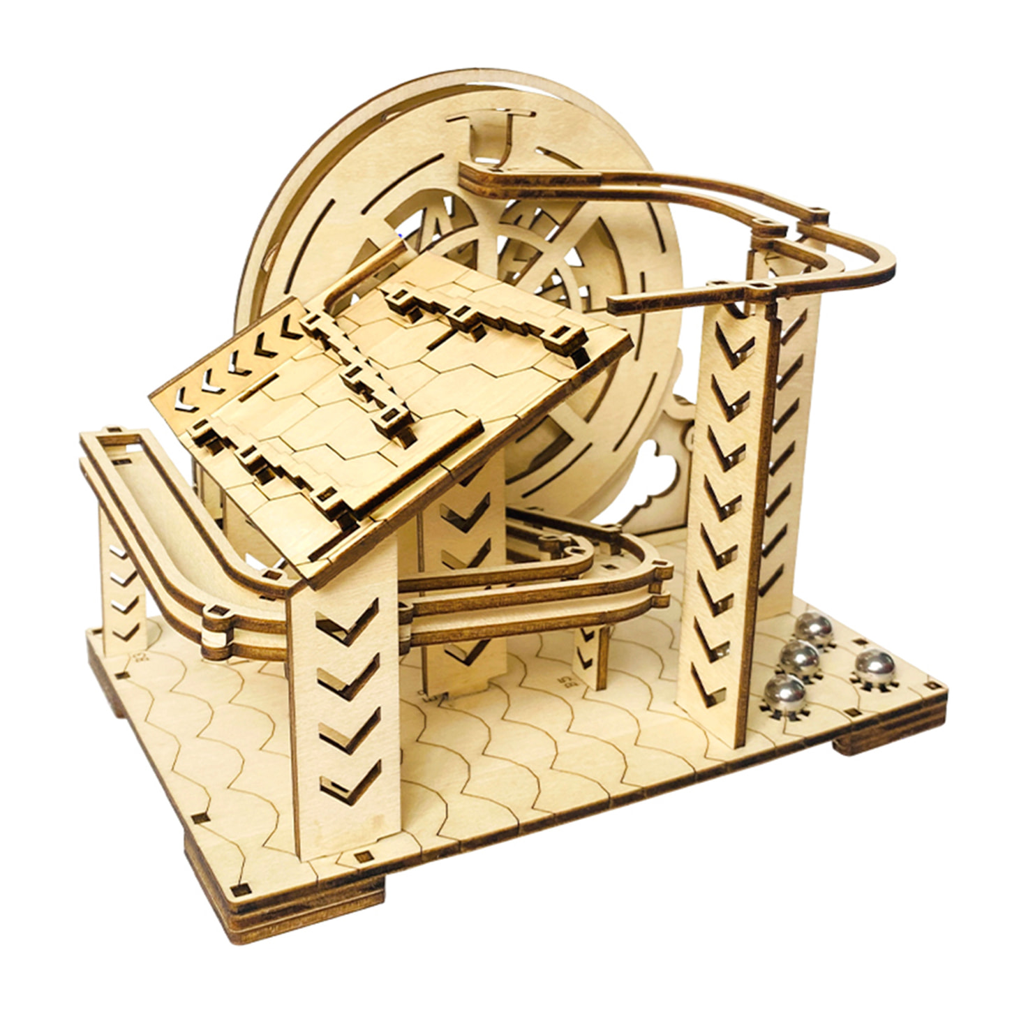 Modello in Legno 3D, con movimento meccanico design di Sfera orbitale meccanica con manovella. 98 pezzi.