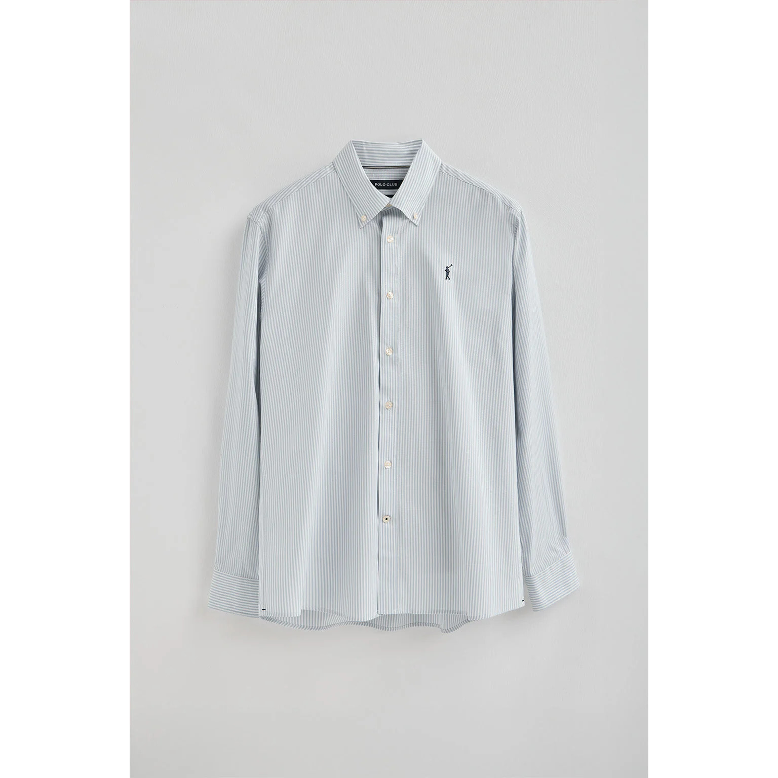 Camicia blu chiaro a righe regular fit con logo Rigby Go