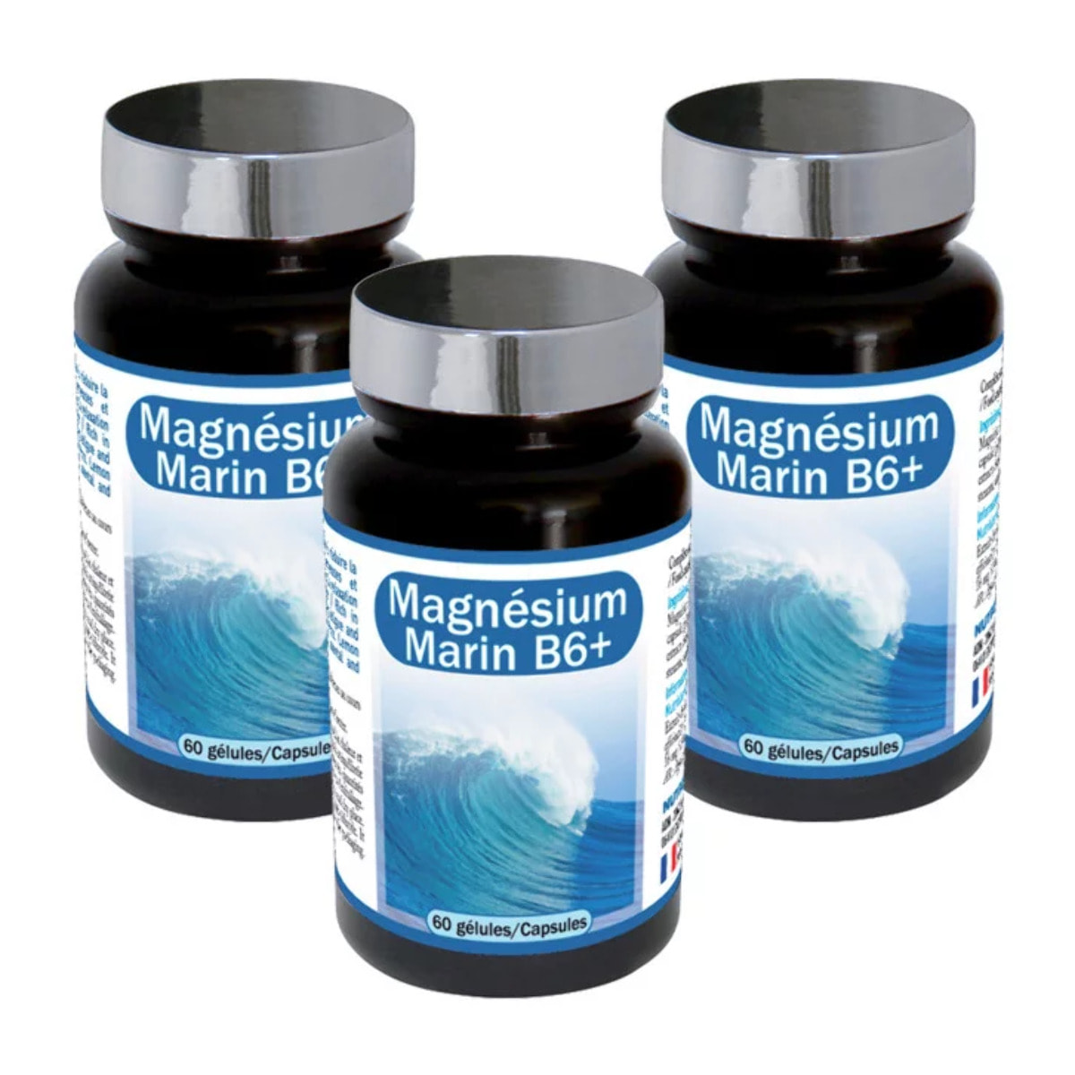 NUTRI EXPERT - Magnésium Marin B6+ - Complément Alimentaire à Base de Magnésium + Vitamine B6 + Mélisse - Favorise l'Équilibre du Système Nerveux et le Bien-Être - Réduit la Fatigue - Lot de 3 produits