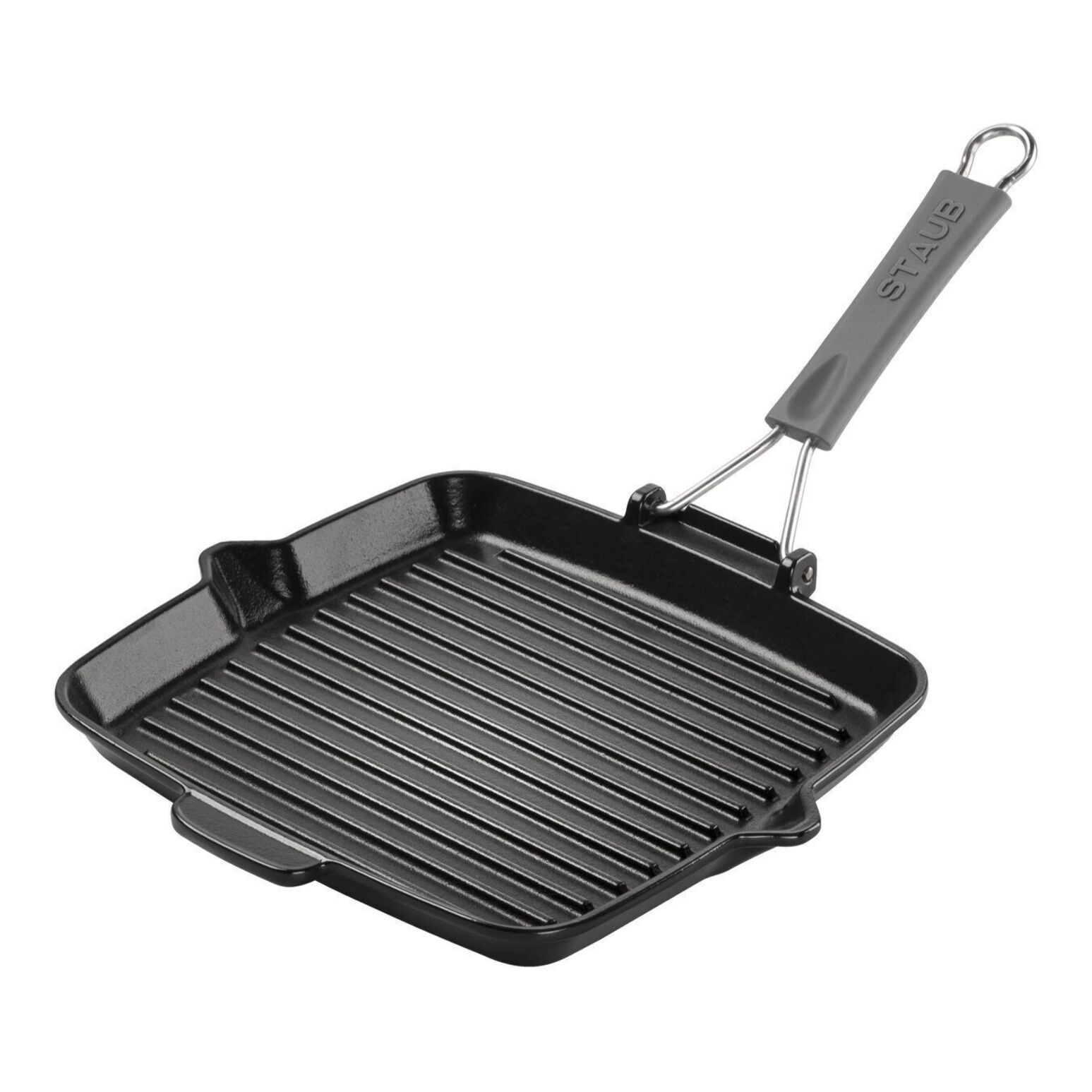 Gril en Fonte Staub, Carré,  24 cm, manche silicone, Noir Mat