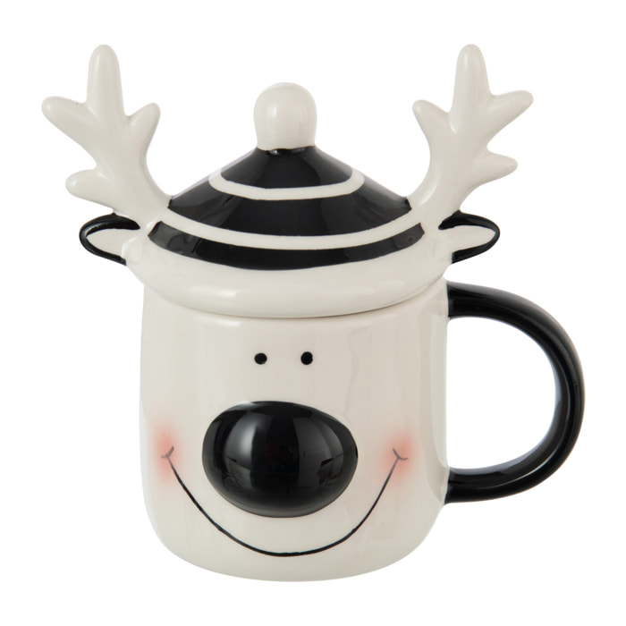 J-Line tasse + couvercle Père Noël Dolomite - céramique - blanc/noir