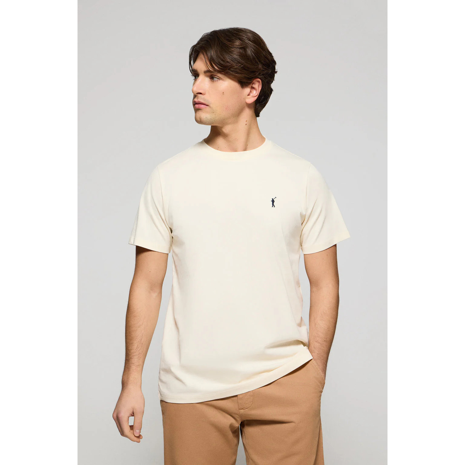 Camiseta color crudo con cuello redondo y bordado Rigby Go