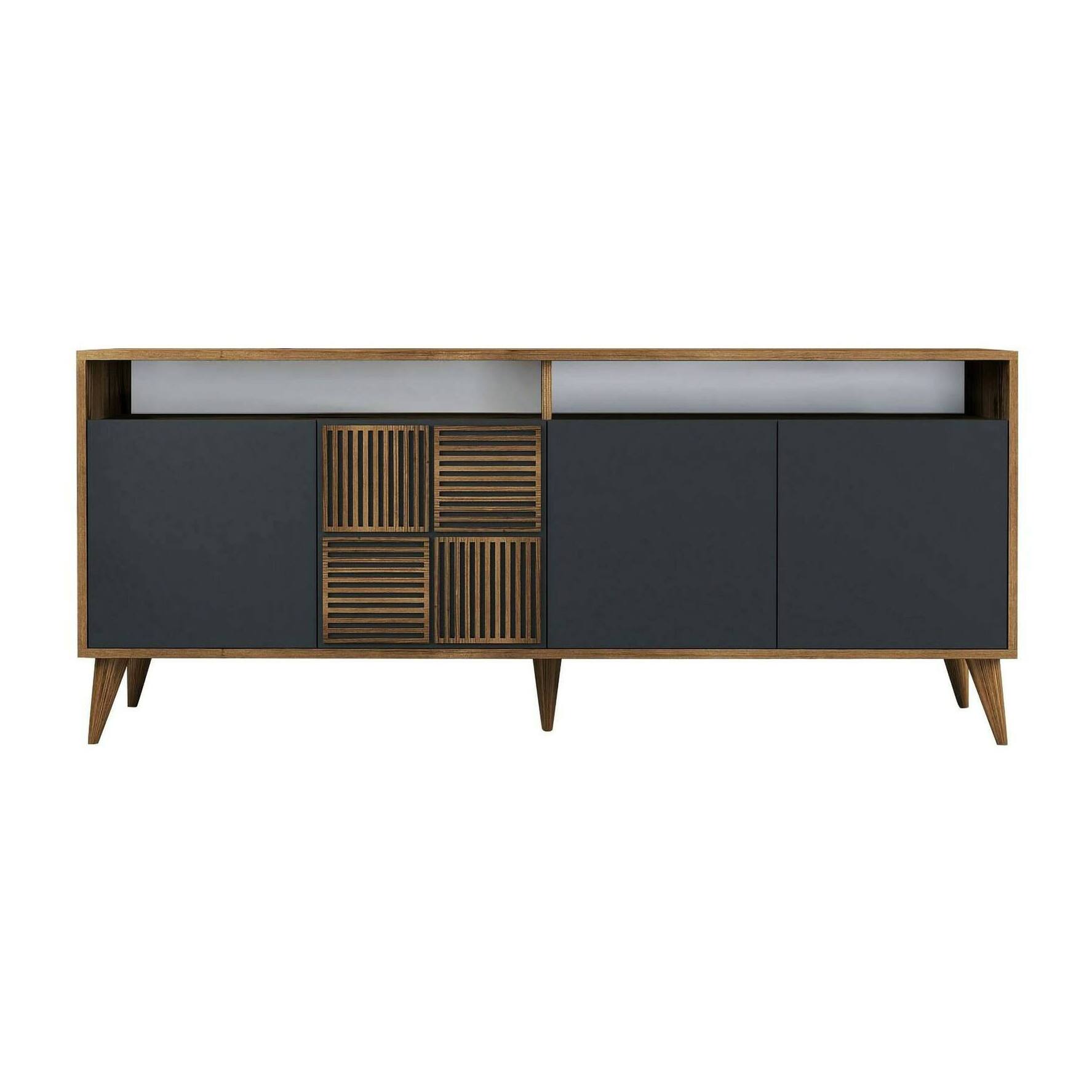 Consolle Jole, Credenza da soggiorno, Armadio basso per TV, Base parete attrezzata, 180x35 h79 cm, Noce e Antracite