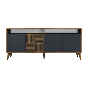 Consolle Jole, Credenza da soggiorno, Armadio basso per TV, Base parete attrezzata, 180x35 h79 cm, Noce e Antracite