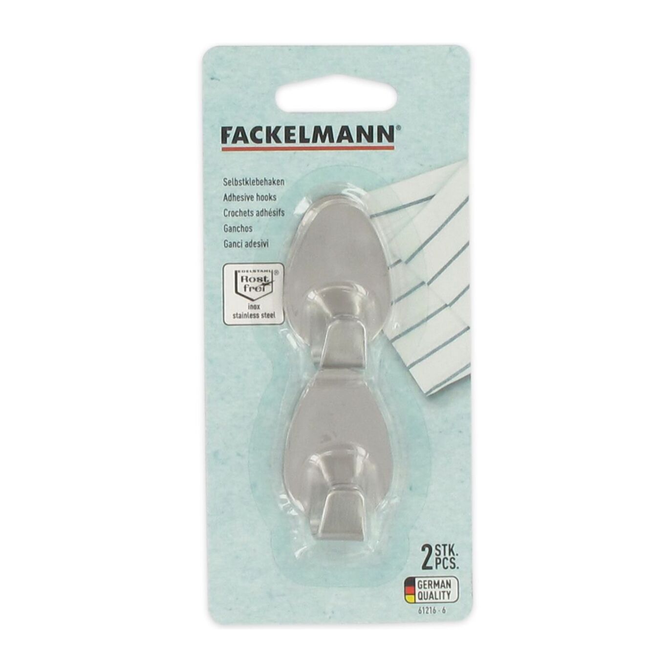Ensemble de 4 crochets muraux adhésifs en inox Fackelmann Tecno