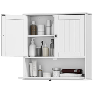 Armario de Baño de Pared, Mueble de Baño Colgar Rústico con Estante Ajustable, Doble Puerta, Puerta Abatible y Cierre Magnético, para Cocina, Lavadero, sobre el Inodoro, Blanco