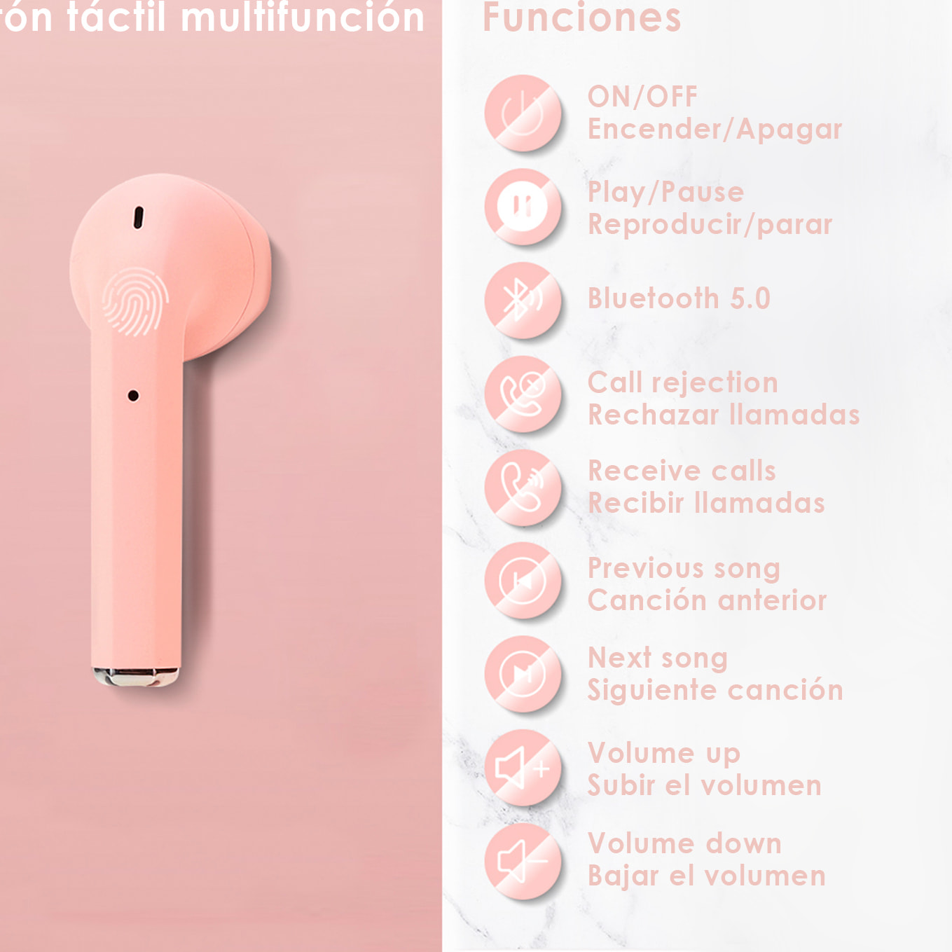 Cuffie TWS i2 Bluetooth 5.0 touch con base di ricarica design ergonomico esclusivo poligonale. Cancellazione del rumore ambientale.