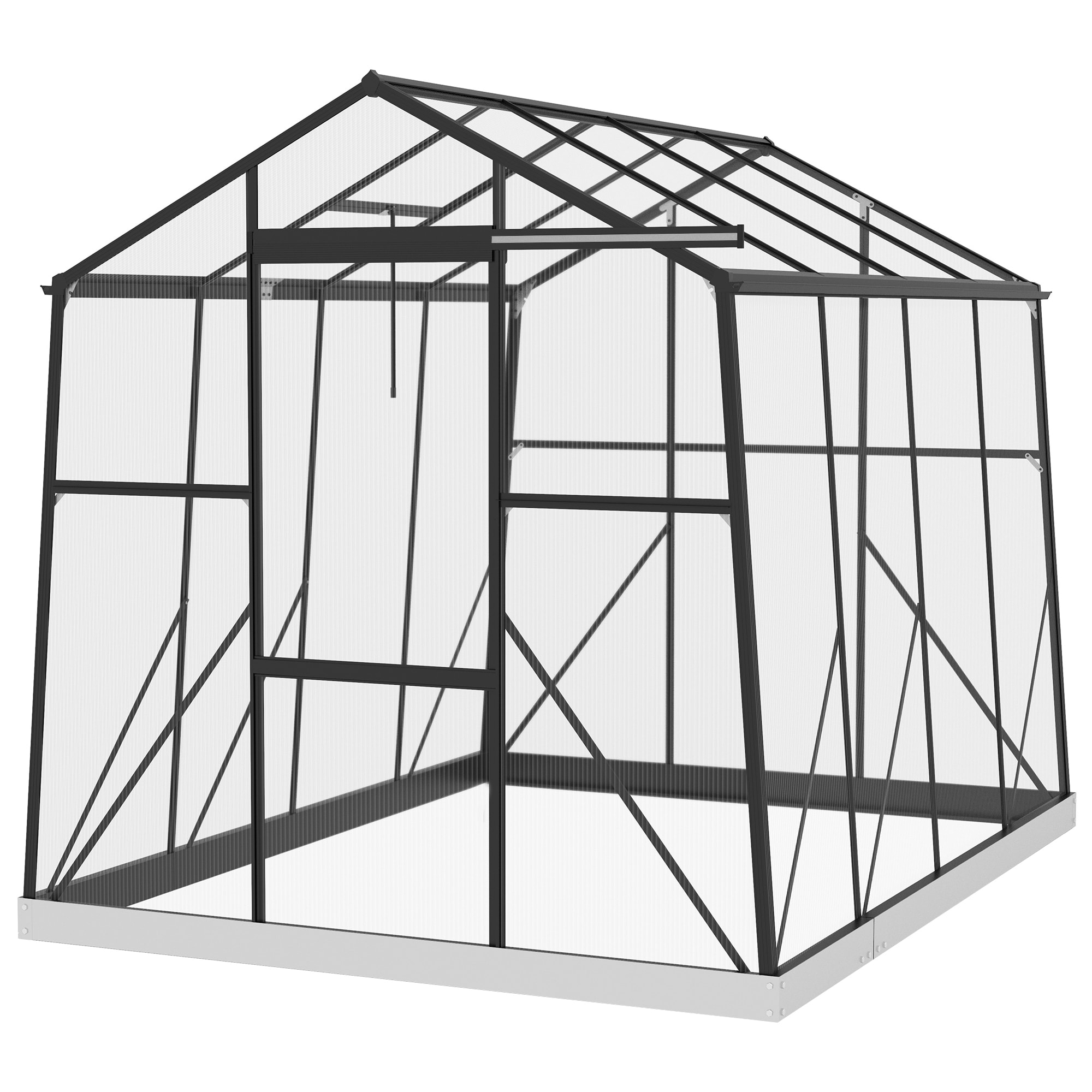 Invernadero de Jardín Policarbonato 2x2,5x2 m Invernadero de Huerto Vivero Casero con Marco de Aleación de Aluminio Ventana Regulable en 5 Niveles y Base para Cultivo Transparente y Negro