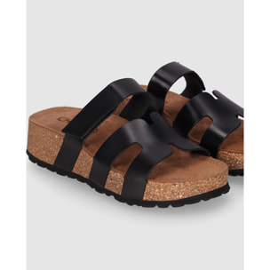 Sandalias de Serraje - Negro - Tacón: Bajo