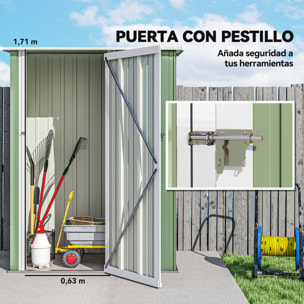 Caseta de Jardín 1,07 m² 142x86x189 cm Cobertizo Exterior Metálico con Puerta Cerradura y Orificios de Drenaje para Almacenamiento de Herramientas Verde Claro