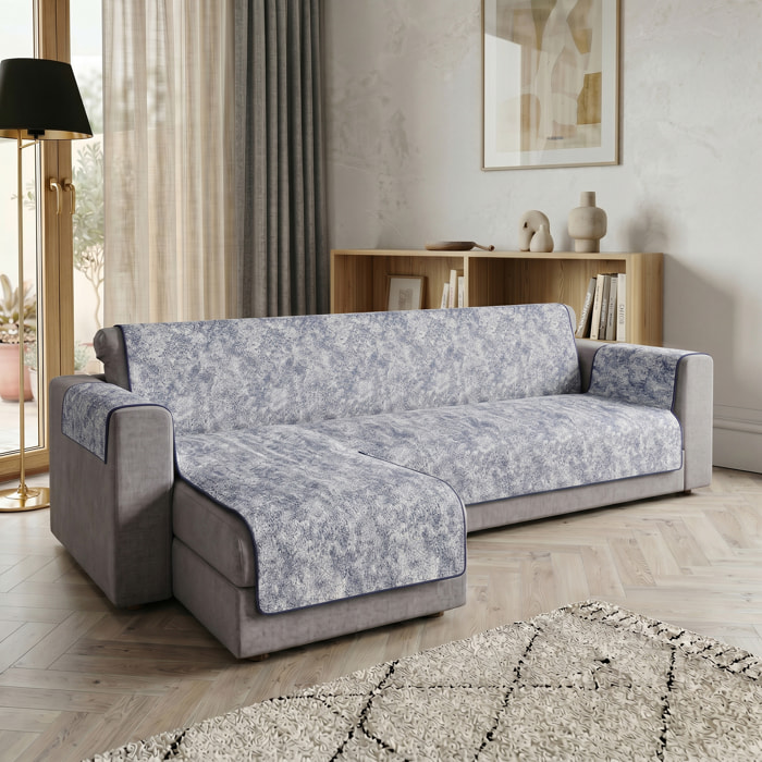 COPRIDIVANO GLAMOUR con Penisola SINISTRA, Antiscivolo, Cotone+Microfibra+Fibre Varie, Made in Italy - BLU SCURO