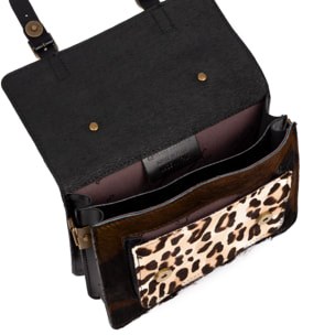 Assoro bolso Satchel con doble hebilla, piel auténtica Cavallino animal print.