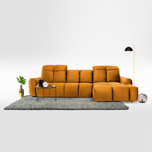 Canapé d'Angle Droit Convertible Velours Anacapri, 3 Places, Couchage Intégré, Coffre de Rangement, Repose-têtes Ajustables
