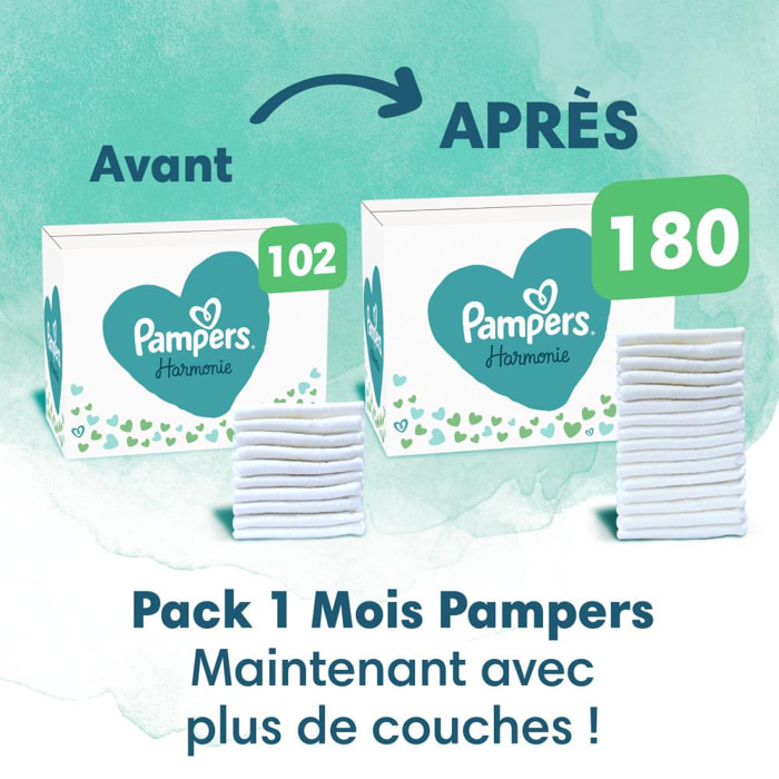 Pampers Harmonie Couches Taille 1, 180 Couches, 2kg - 5kg Pack 1 Mois