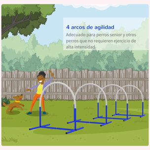 PawHut Set de Entrenamiento de Agilidad para Perros de 4 Piezas Juego de Agilidad para Perros con Bolsa de Transporte para Entrenamiento Suave Blanco y Azul