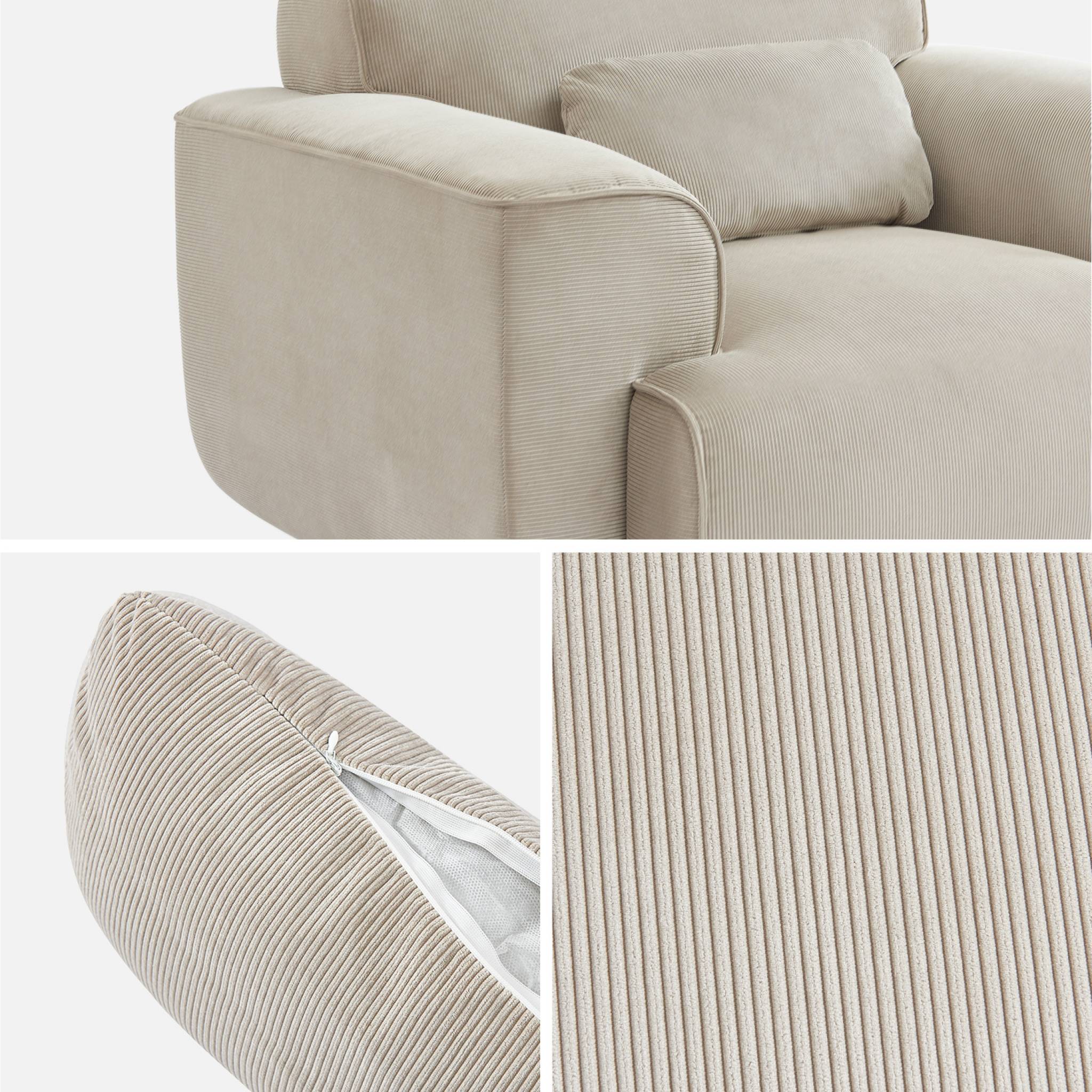 Fauteuil velours côtelé. lignes arrondies. coussin fourni. Wallas. L 116 x P 97 x H 73cm
