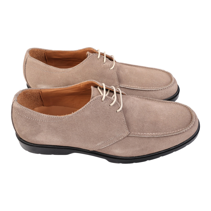 Derby stringate in camoscio con fondo light