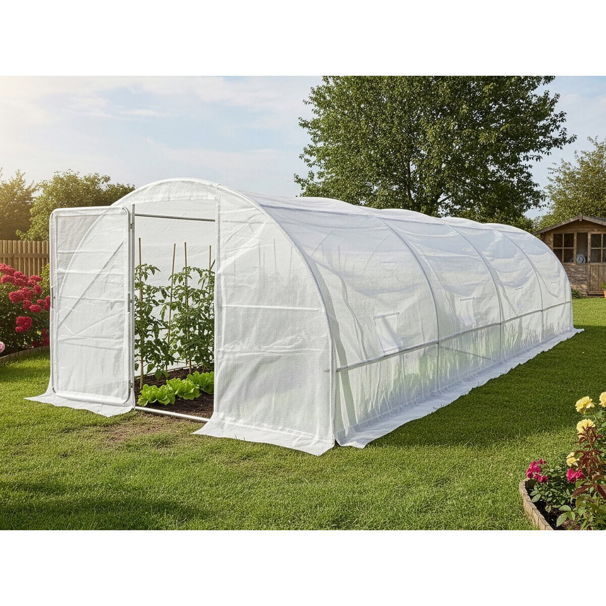 Serre tunelle de jardin avec porte 6 x 3 m "Mimosa" - 18 m² - 180g - Blanc