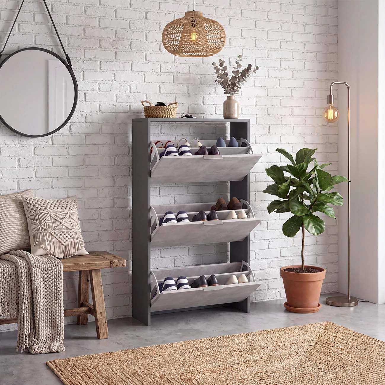 Zapatero de 3 puertas abatibles en gris grafito y gris cemento 60x113 cm Remi Gris Grafito - Gris Cemento