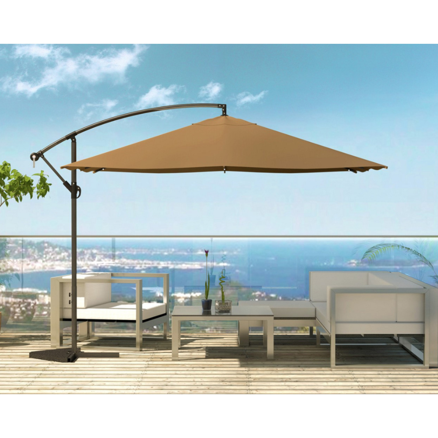 Parasol Bulle LED déporté 3 x 3 m chocolat DAVAGNA