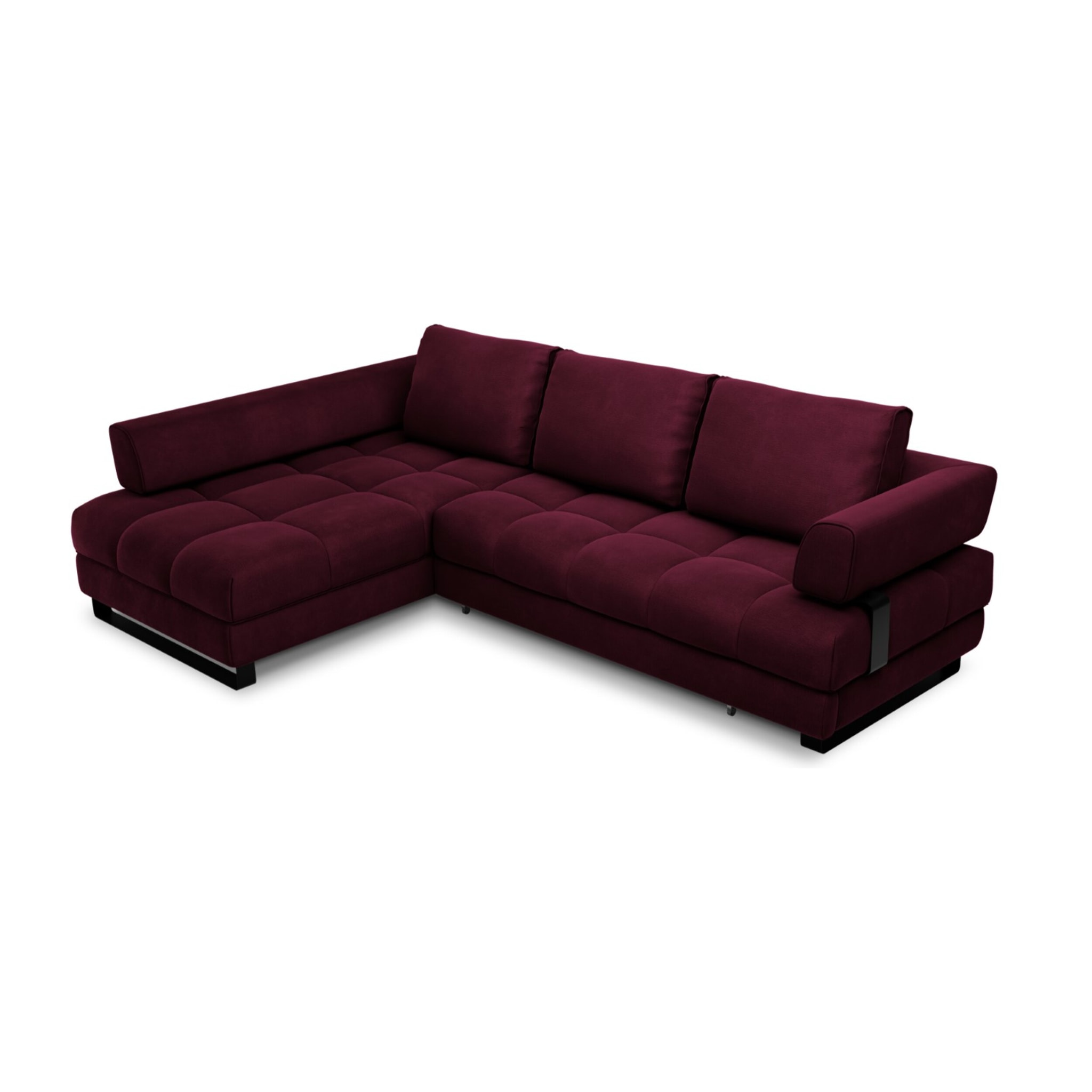 Canapé d'angle gauche convertible avec coffre de rangement "Clinton" 5 places en velours rouge foncé
