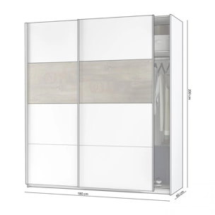 Armario Brike 180 2 puertas correderas Blanco Artik (Blanco Mate) – Roble Alaska