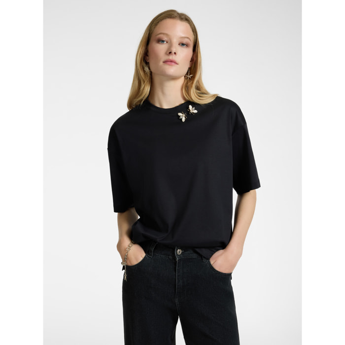 Elena Mirò - T-shirt con applicazioni - Nero