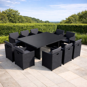 Salon de jardin 6 places noir/gris + housse de protection REGINA