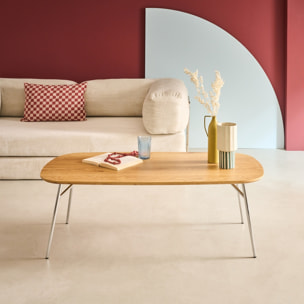 Table basse rectangulaire pieds chromés et décor bois  EZIA