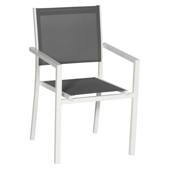 Lot de 8 chaises en aluminium blanc - textilène gris