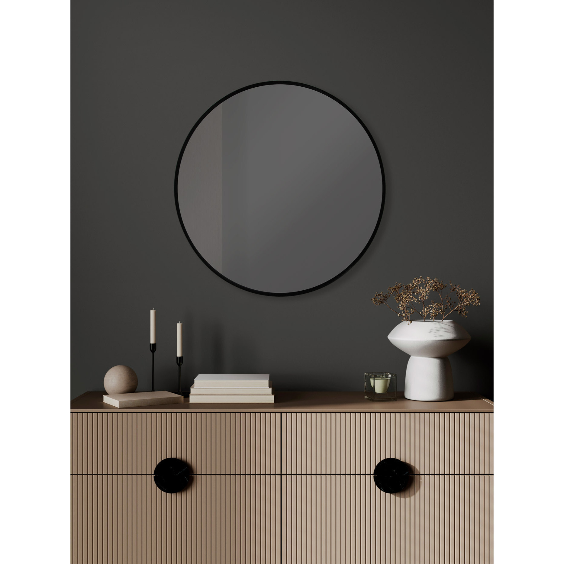 Espejo redondo Halo aluminio negro 60x60x5 cm