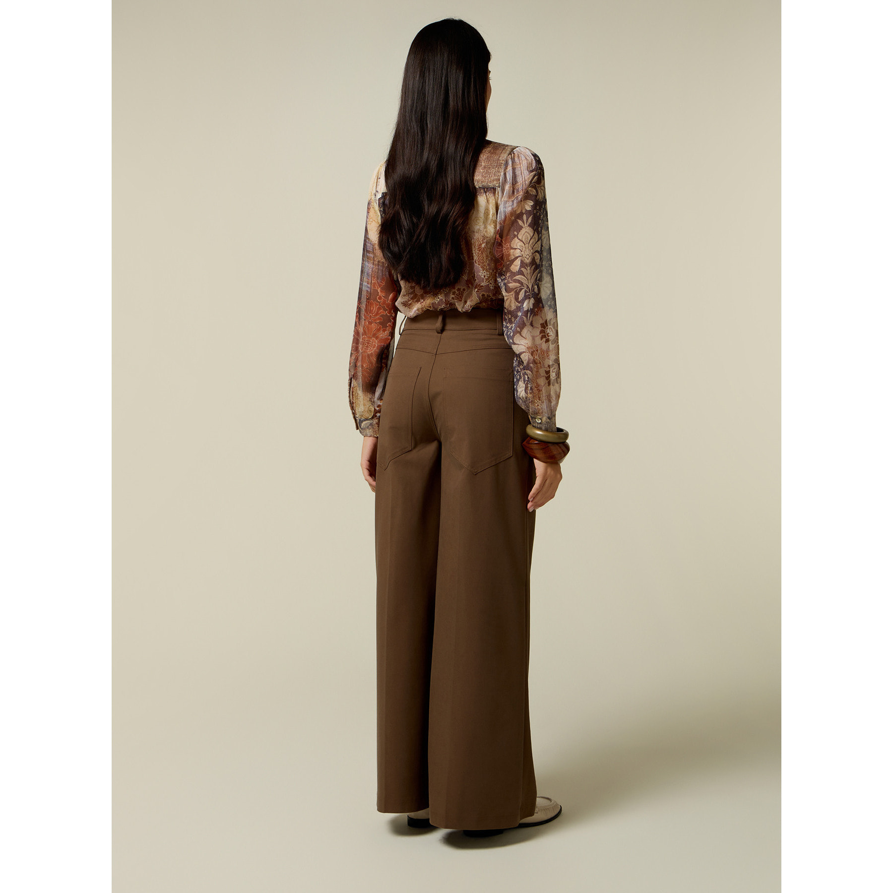 Oltre - Pantalones wide leg de sarga - Marrón