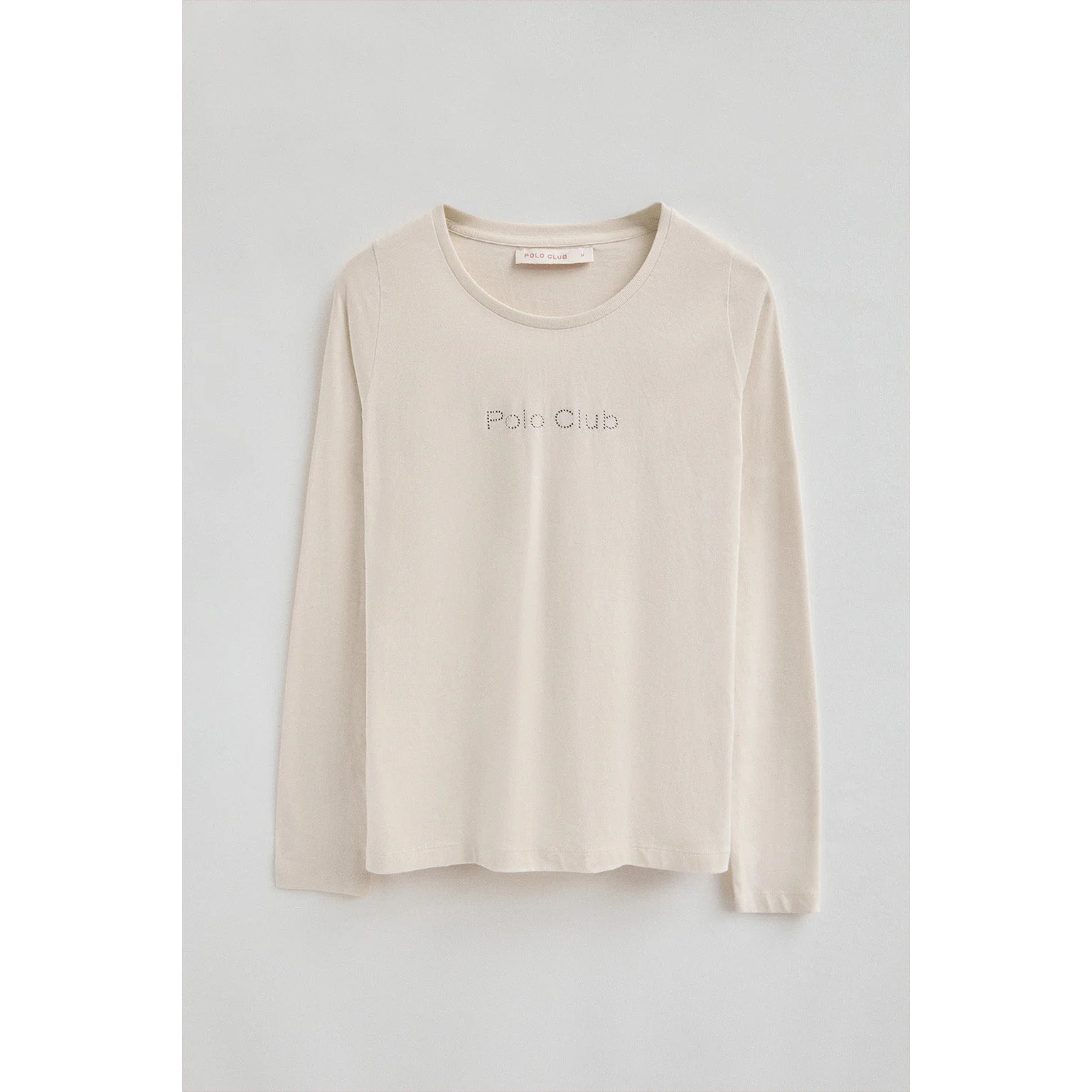 Camiseta color crudo de manga larga con brillantes Polo Club