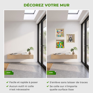 Stickers muraux 3D | Sticker Mural Autocollant effet 3D jouets Ãƒâ€°léphant, lapin gris et lapin en couleurs - Stickers adhésifs 3D Chambre Salon Trompe l'oeil