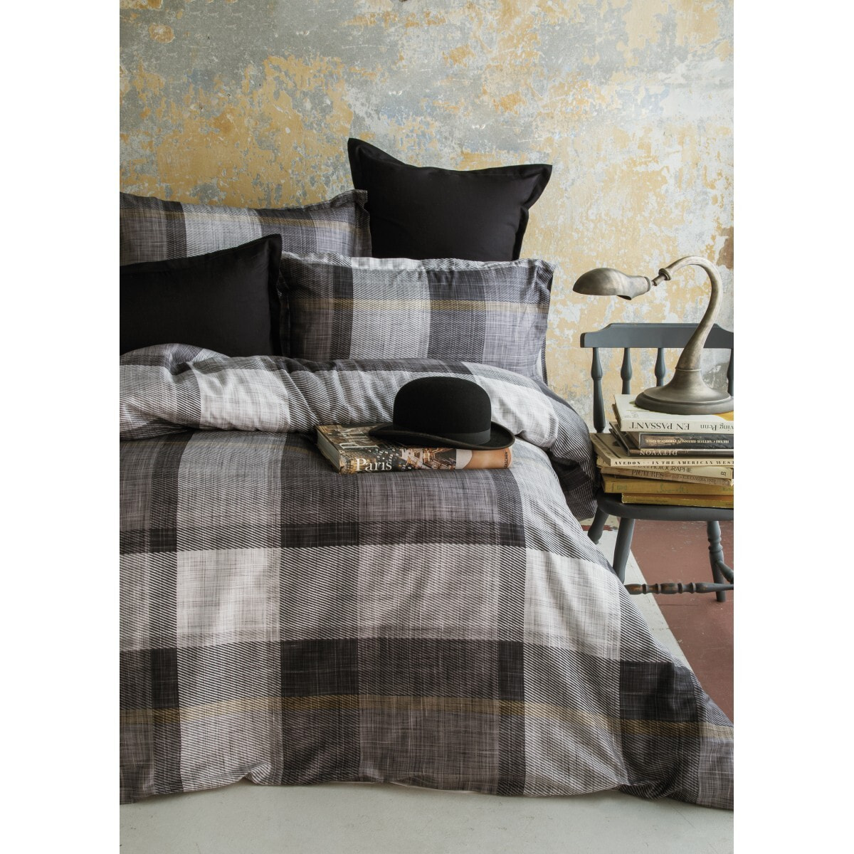 Parure housse de couette 240x220 cm et 2 taies d'oreiller 63x63cm satin de coton imprimé